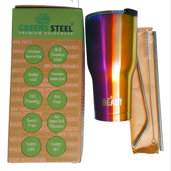 BEAST Rainbow Tumbler Stainless steel with straws 30oz. NWOT - Picture 2 of 4
